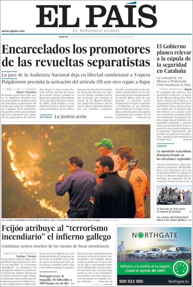 Peña Nieto y la PGR en las portadas del martes - elpaís