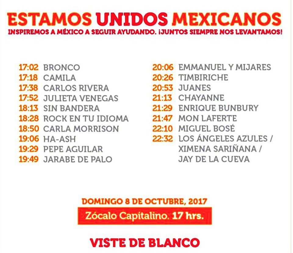 Todo listo para concierto 'Estamos Unidos Mexicanos' - horarios