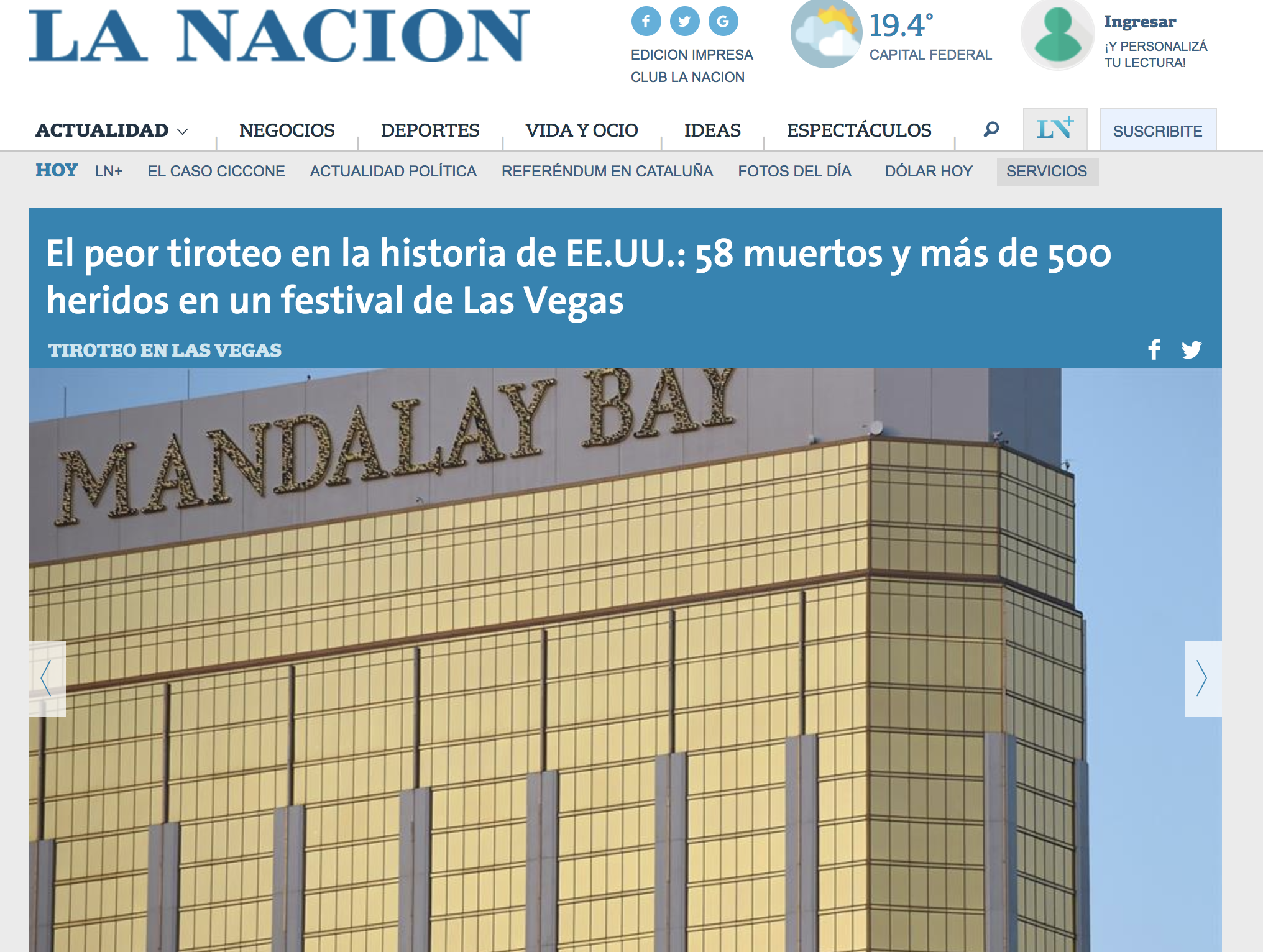 La reacción de los medios en el mundo por el ataque en Las Vegas - la-nación2