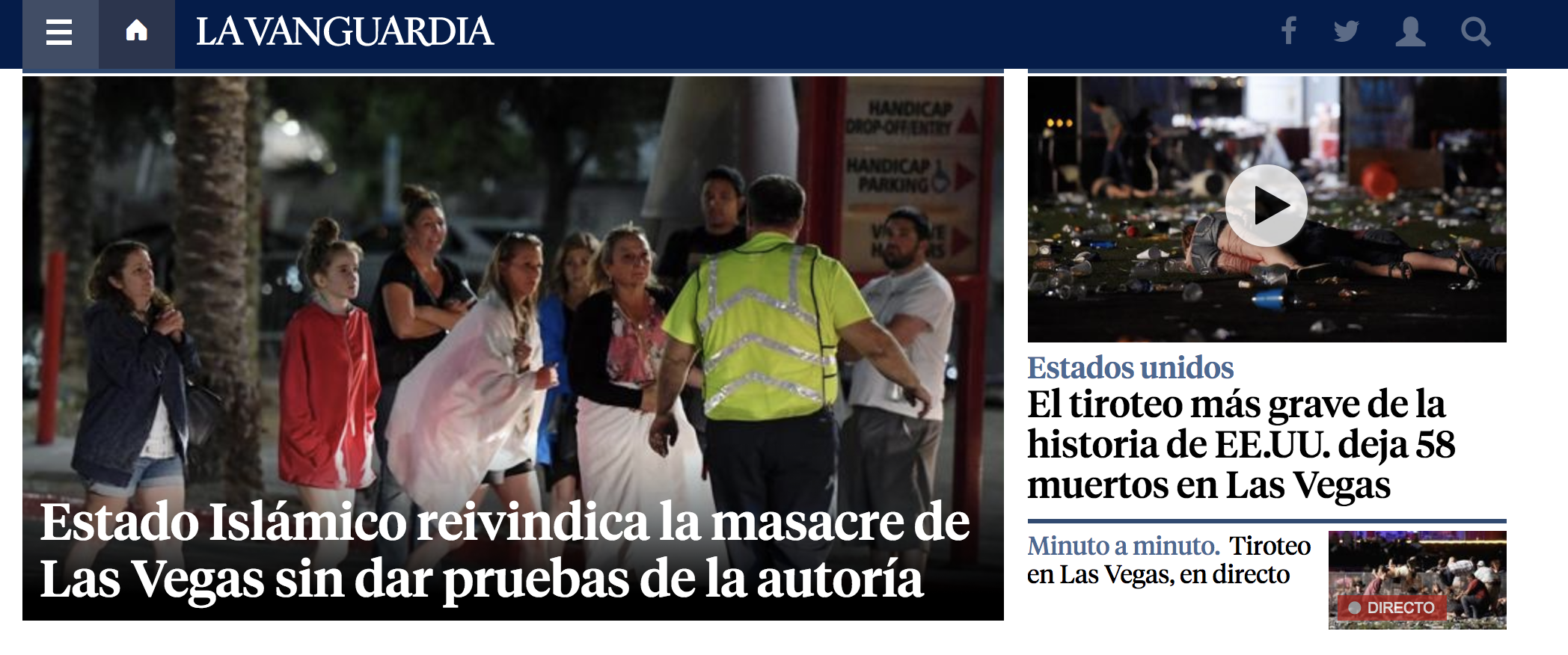 La reacción de los medios en el mundo por el ataque en Las Vegas - la-vanguardia