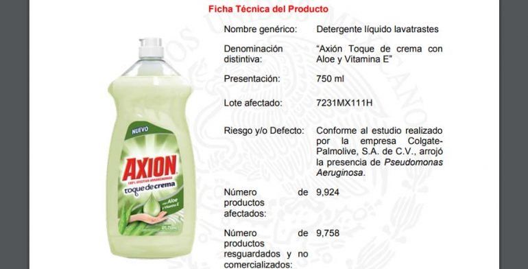Alerta Profeco por lavatrastes Axión que contiene bacteria
