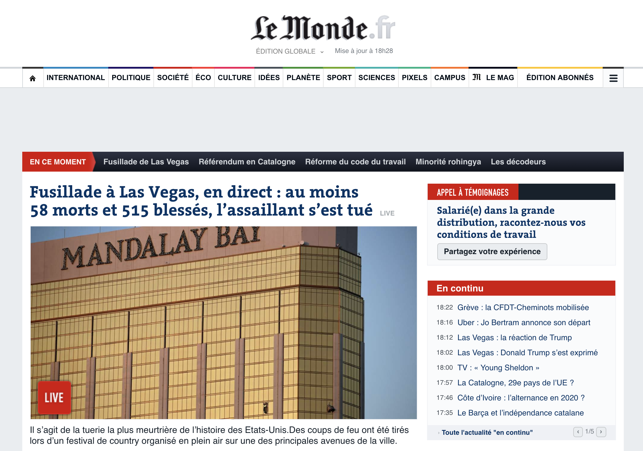 La reacción de los medios en el mundo por el ataque en Las Vegas - le-monde