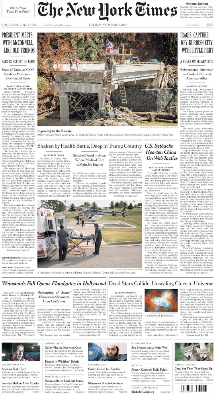 Peña Nieto y la PGR en las portadas del martes - new-york-times