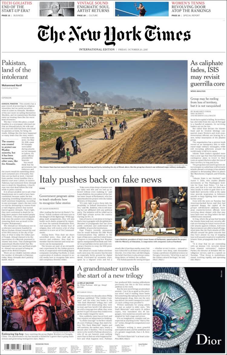 Sismo y TLC en las primeras planas del viernes - nyt