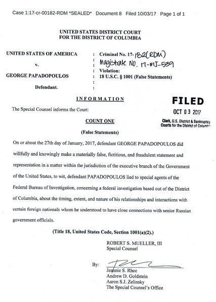Asesor de campaña de Trump se declara culpable de mentir al FBI - papadopoulos