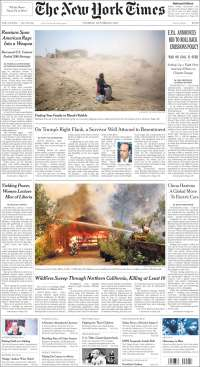 Margarita Zavala e incendios en California en primeras planas - portadas-10-oct-nyt