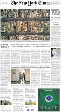 TLC, Trump y Cataluña en primeras planas - portadas-11-oct-nyt
