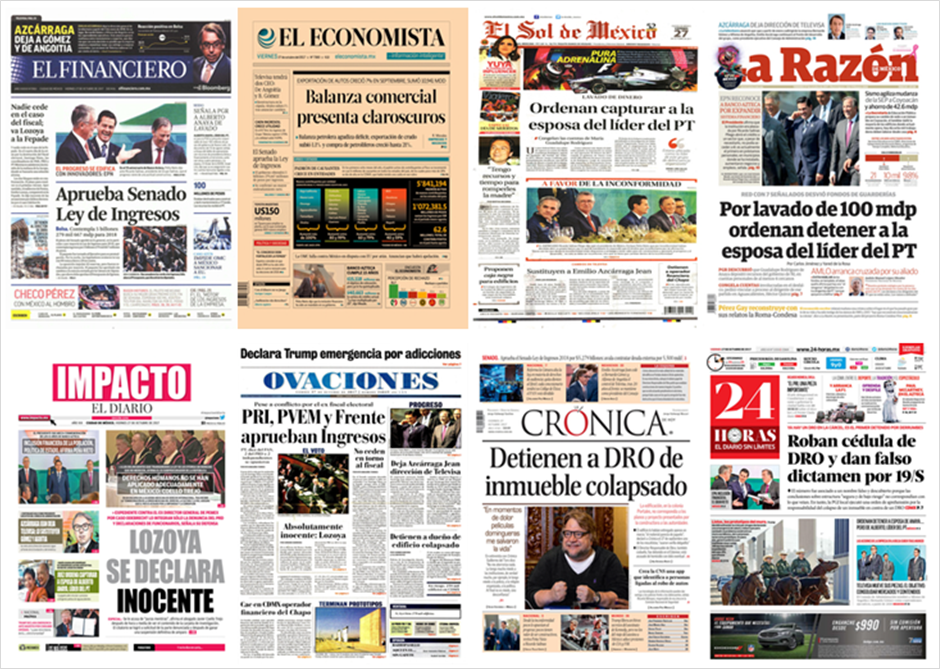Ley de Ingresos, Televisa y Cataluña en primeras planas - portadas-27-oct1