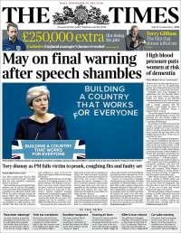 Sismo y Theresa May en primeras planas - portadas-5-oct-times