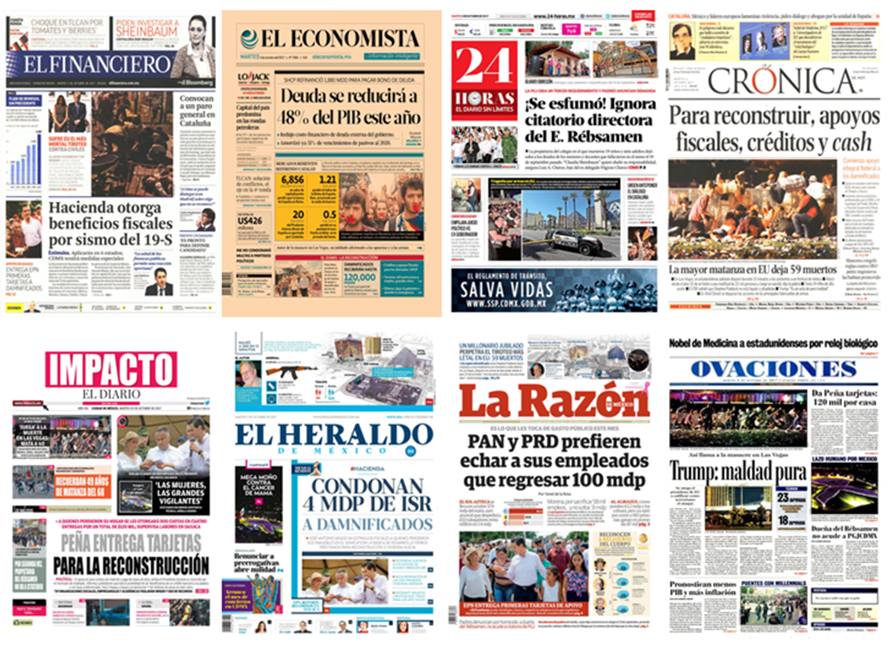 Sismo y ataque en Las Vegas en primeras planas - portadas-oct-3-1