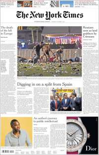 Sismo y ataque en Las Vegas en primeras planas - portadas-oct-3-nyt