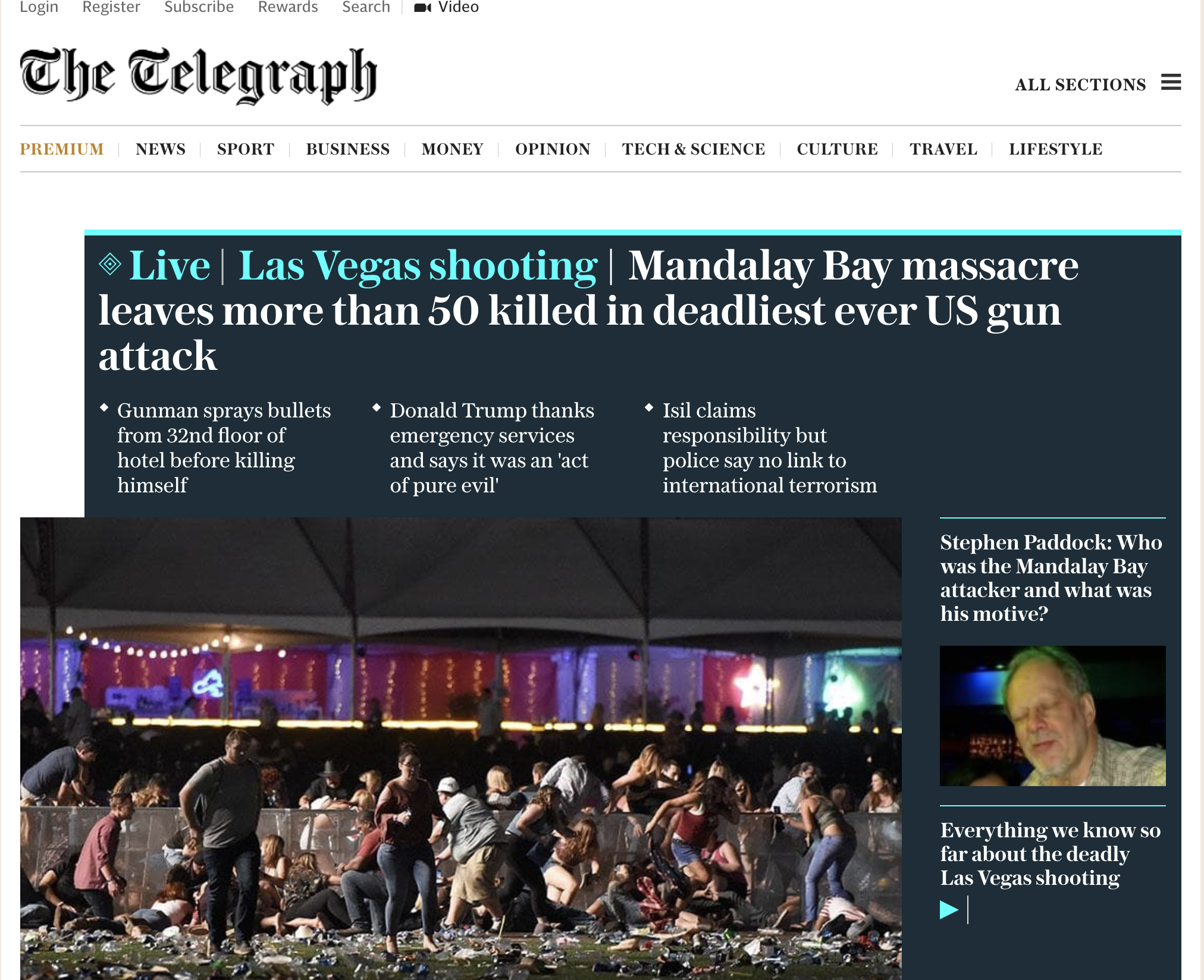 La reacción de los medios en el mundo por el ataque en Las Vegas - telegraph