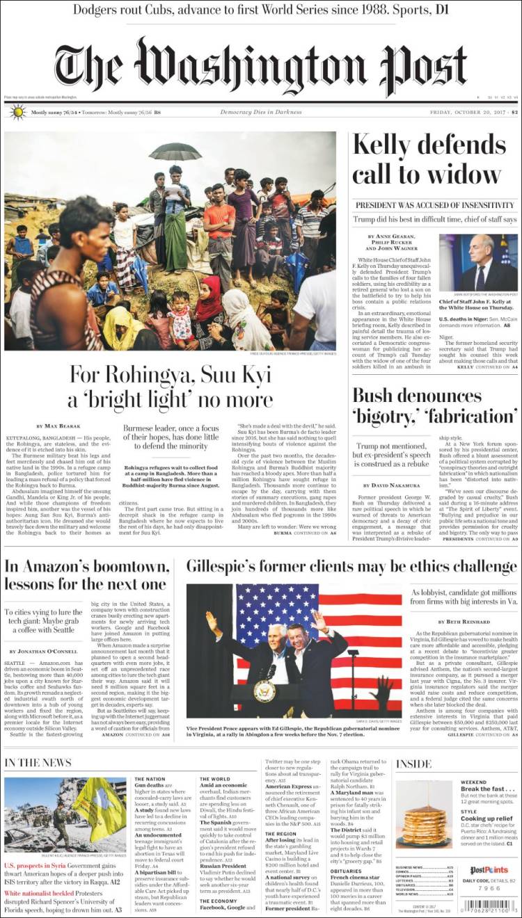 Sismo y TLC en las primeras planas del viernes - washington_post.750