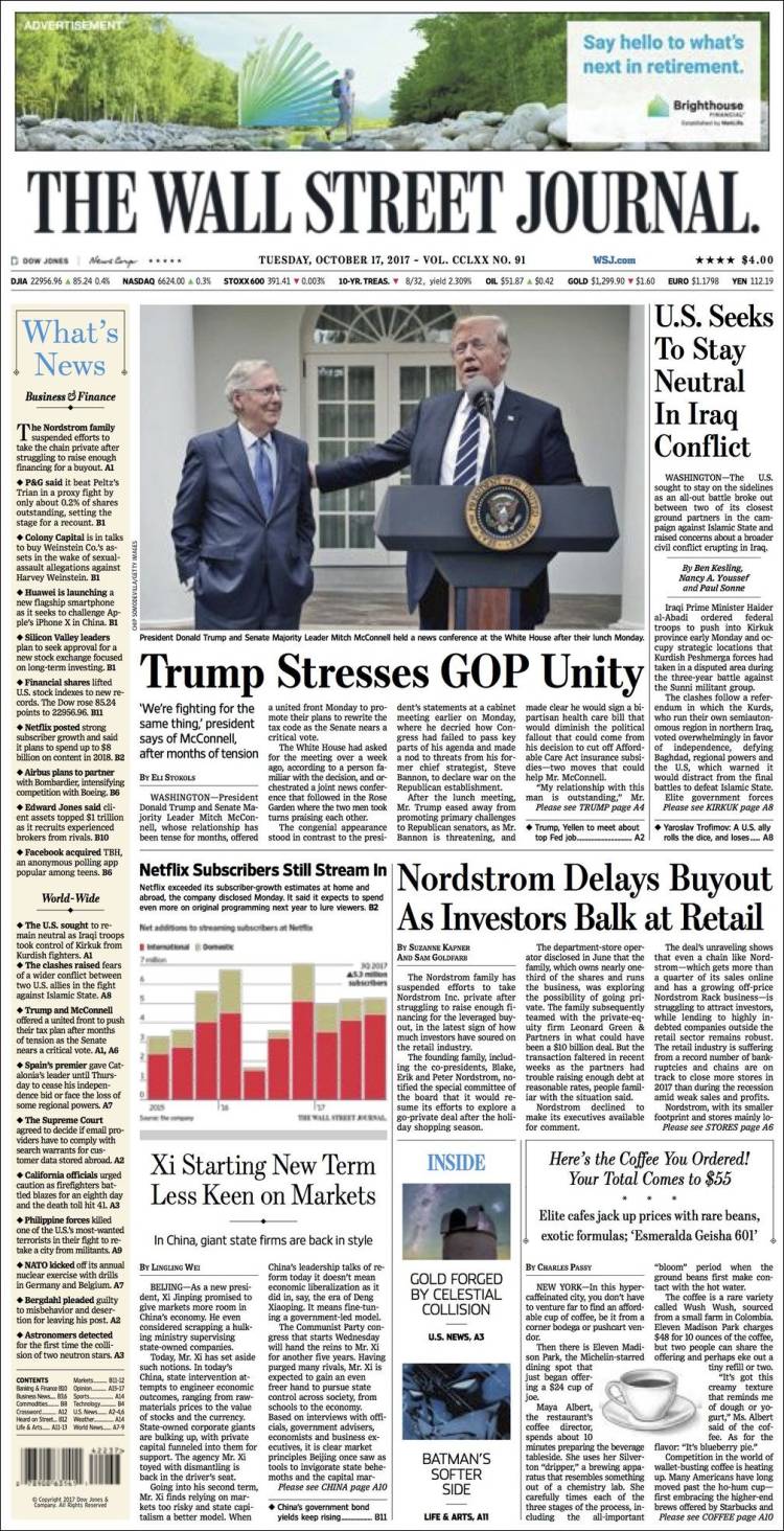 Peña Nieto y la PGR en las portadas del martes - wsj