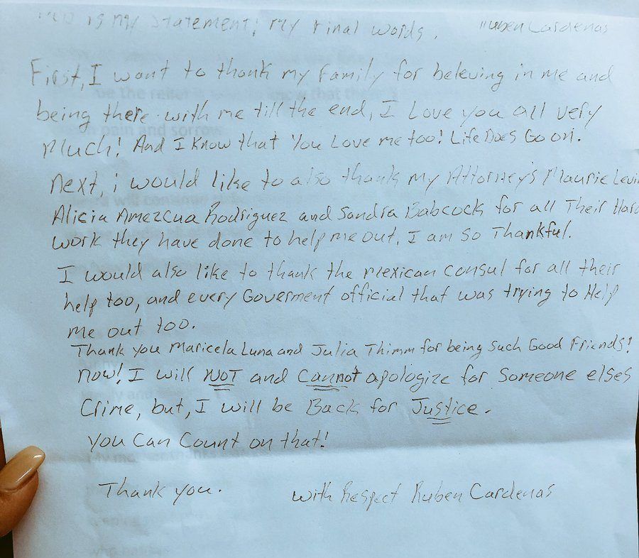 Ejecutan a Rubén Ramírez en Texas - Carta-de-Rubén-Ramírez-e1510203465674