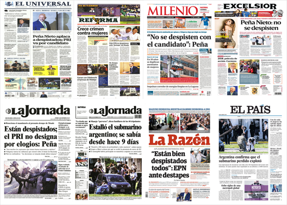 EPN y submarino argentino en primeras planas