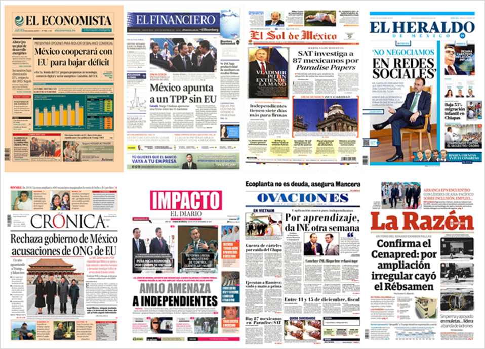 TPP, INE, Trump y China en primeras planas - portadas-9-nov1