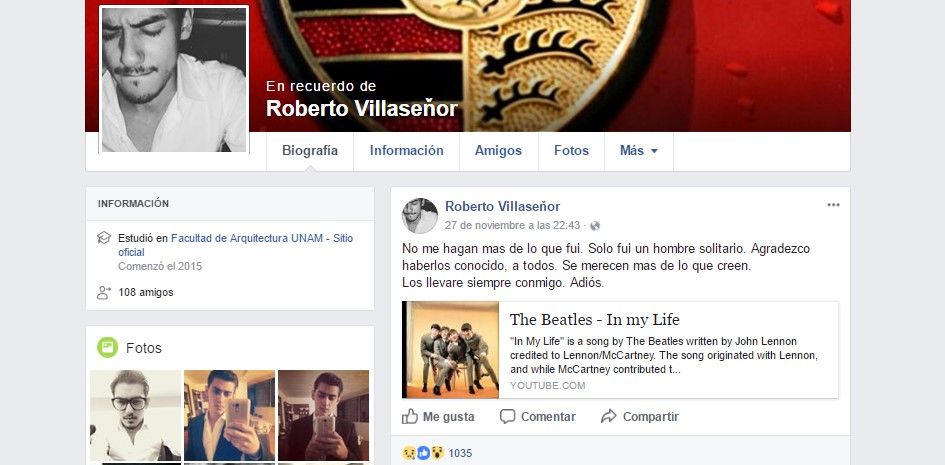 Estudiante muerto en CU escribió despedida en Facebook