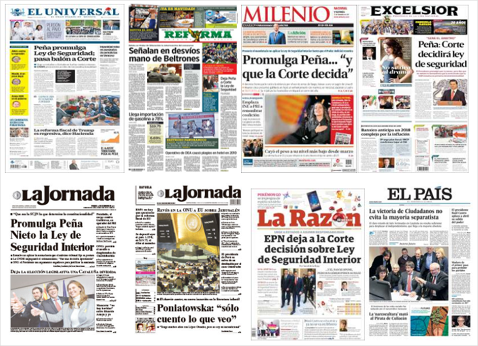 EPN, Ley de Seguridad Interior y Jerusalén en primeras planas