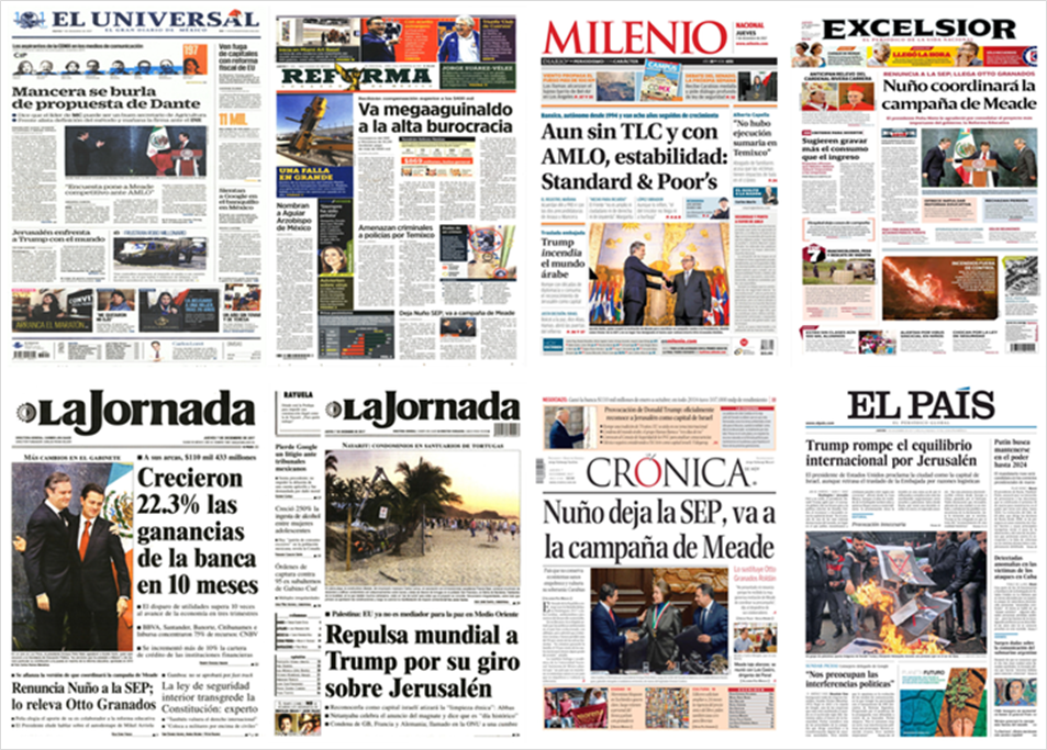 Nuño, Trump y Jerusalén en primeras planas