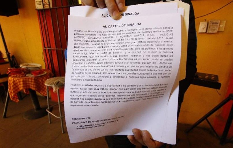 Familiares de policías desaparecidos piden ayuda al Cártel de Sinaloa