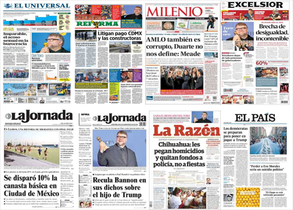 Meade, Guillermo del Toro y Globos de Oro en primeras planas