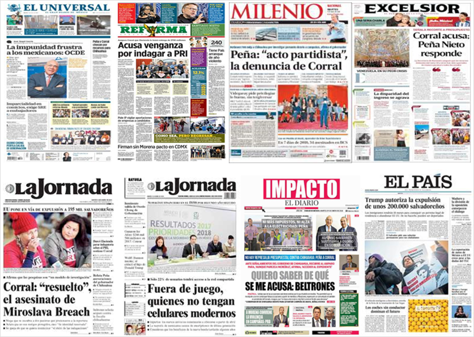 Javier Corral, EPN y salvadoreños en primeras planas