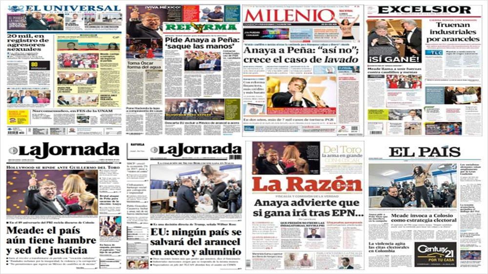 Anaya, EPN y Guillermo del Toro en primeras planas