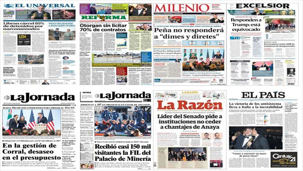 EPN, Anaya, Meade y Trump en primeras planas