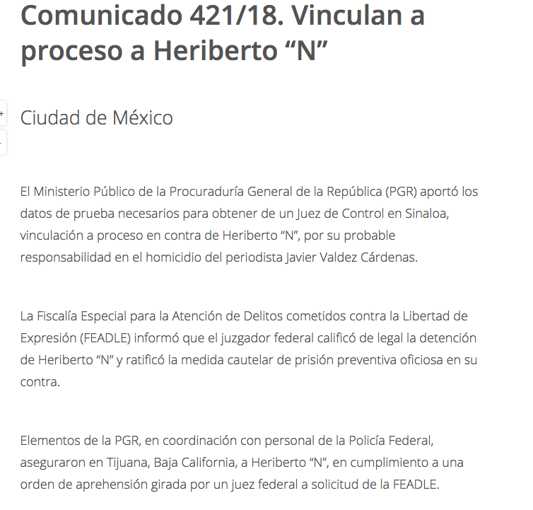 Vinculan a proceso a 'El Koala' presunto asesino de Javier Valdez - comunicado