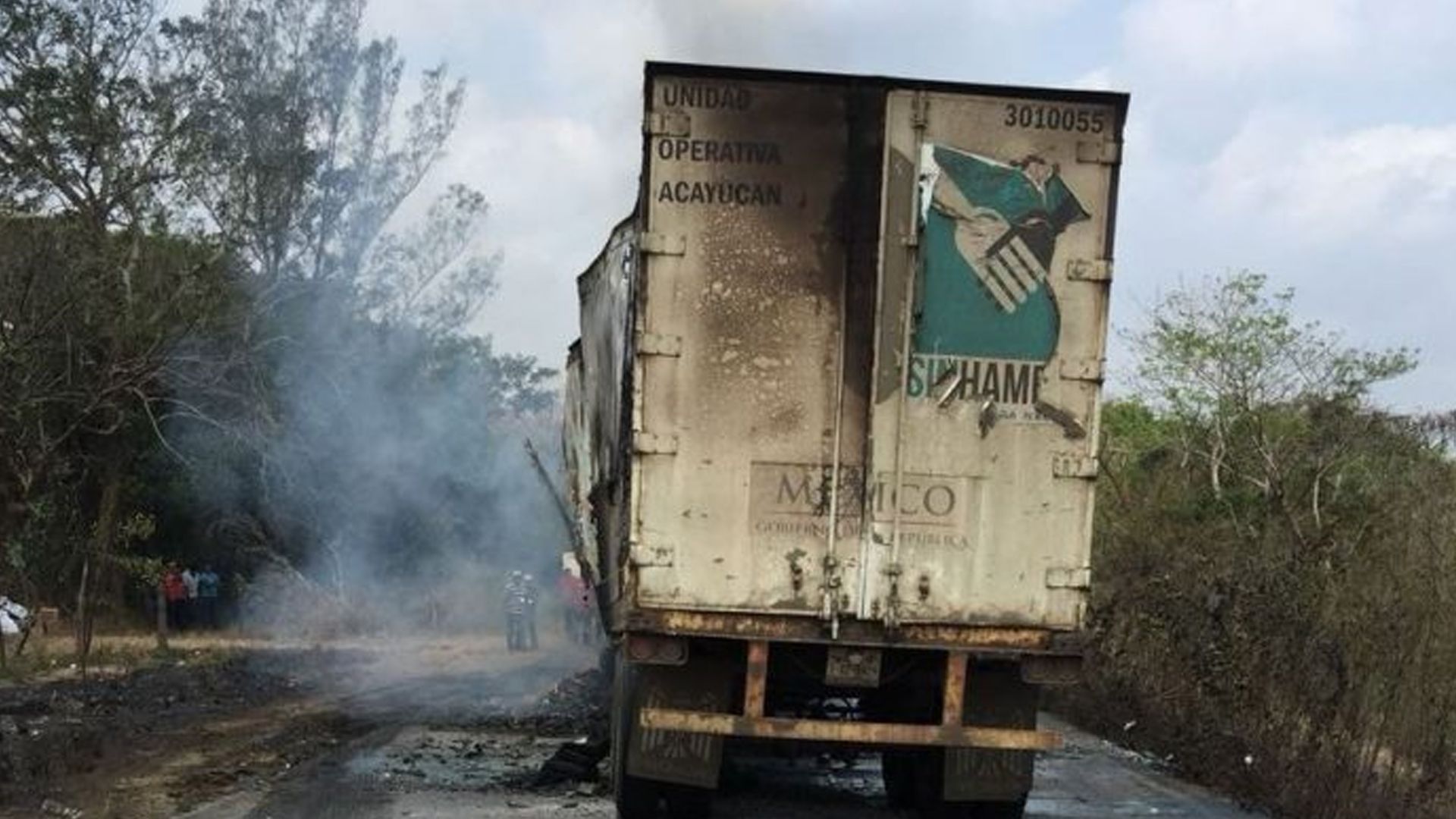 Camión con despensas termina calcinado tras chocar en Veracruz