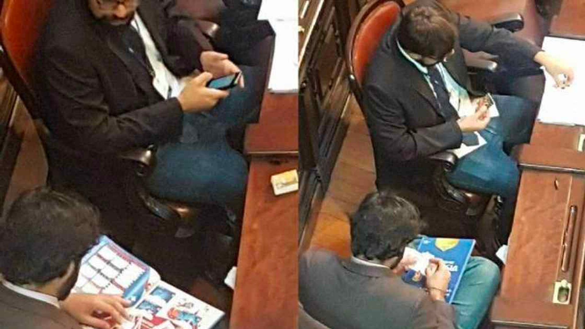 Asesores de diputados intercambian estampas de álbum Panini durante sesión