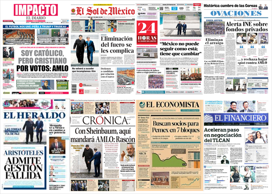 Reunión entre Kim Jong-un y Moon Jae-in acaparan las primeras planas - portadas-27-abr2