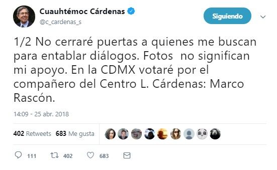 Barrales se toma foto con Cuauhtémoc Cárdenas y él anuncia voto por Rascón - tuit-cuauhtemoc-cardenas-1