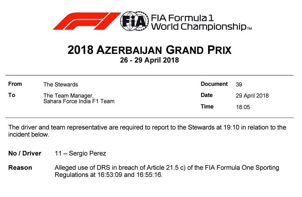 Checo Pérez, el mexicano con más podios en la historia de Fórmula 1 - uso-irregular-drs-sergio-perez