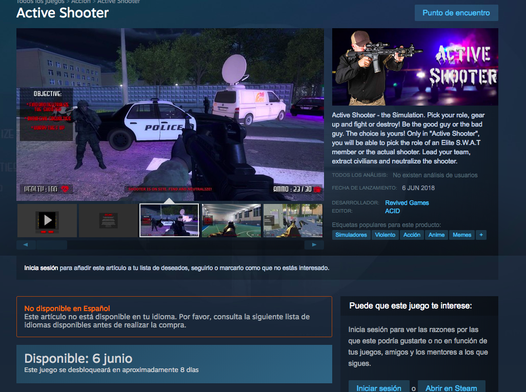 Retiran videojuego que recrea tiroteo escolar de tienda en línea - active-shooter-steam-juego-tiroteo