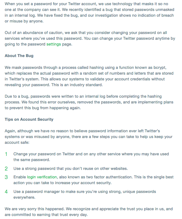 Twitter pide a millones de usuarios cambiar su contraseña por bug - comunicado-de-twitter