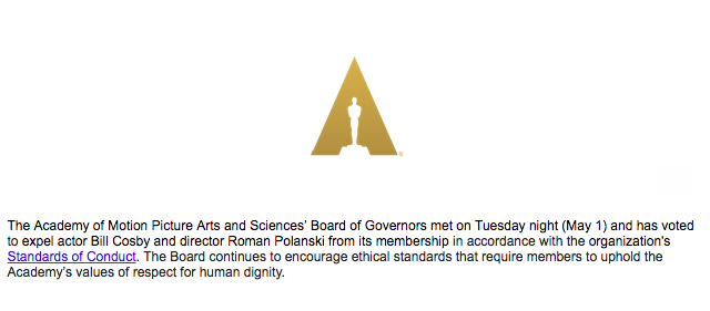 Expulsan a Bill Cosby y a Roman Polansky de la Academia de cine - comunicado