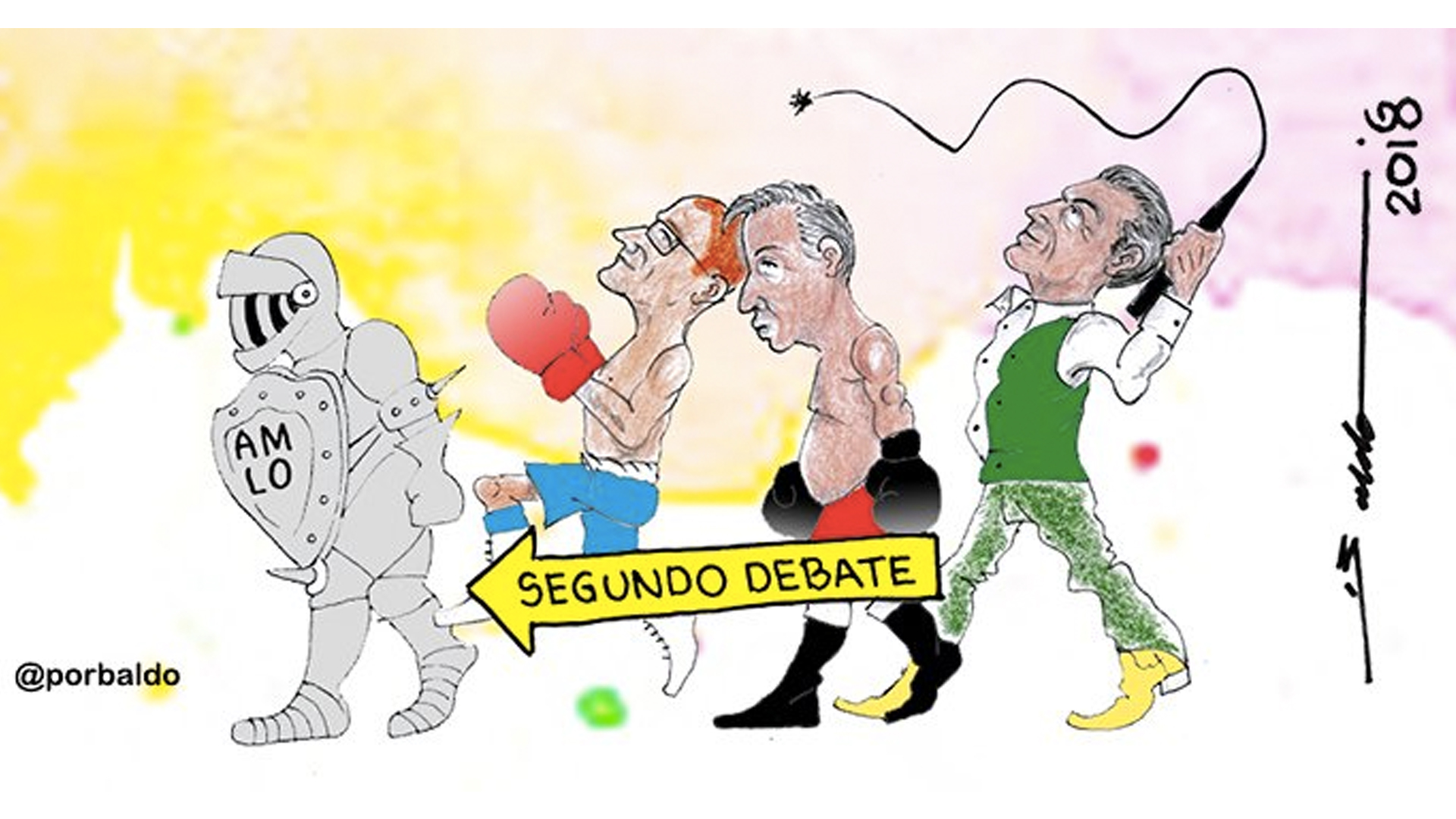 Cuatro cartones que ilustran el segundo debate presidencial