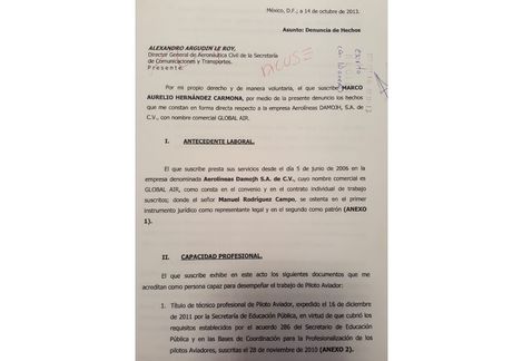 Expiloto denunció fallas en aviones a Global Air - denuncia-expiloto
