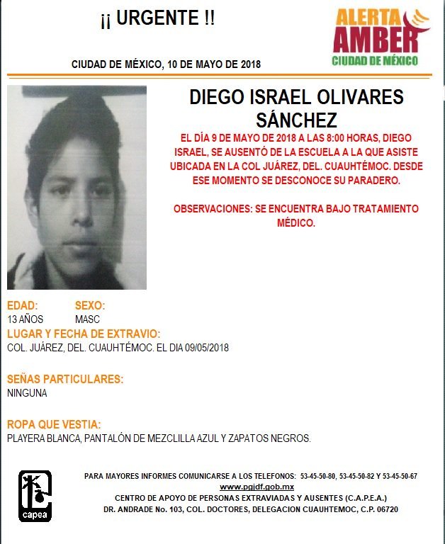 Activan Alerta Amber por dos menores desaparecidos - diego-israel-olivares-sanchez