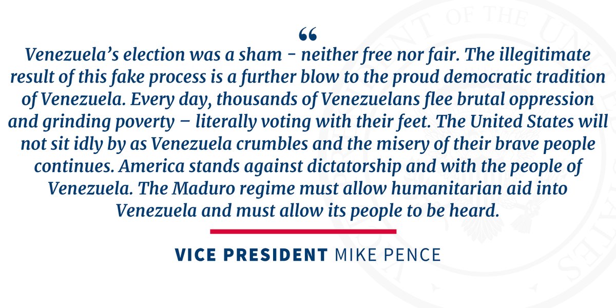 "La elección de Venezuela fue una farsa": vicepresidente de EE.UU. - eeuu-comunicado-venezuela