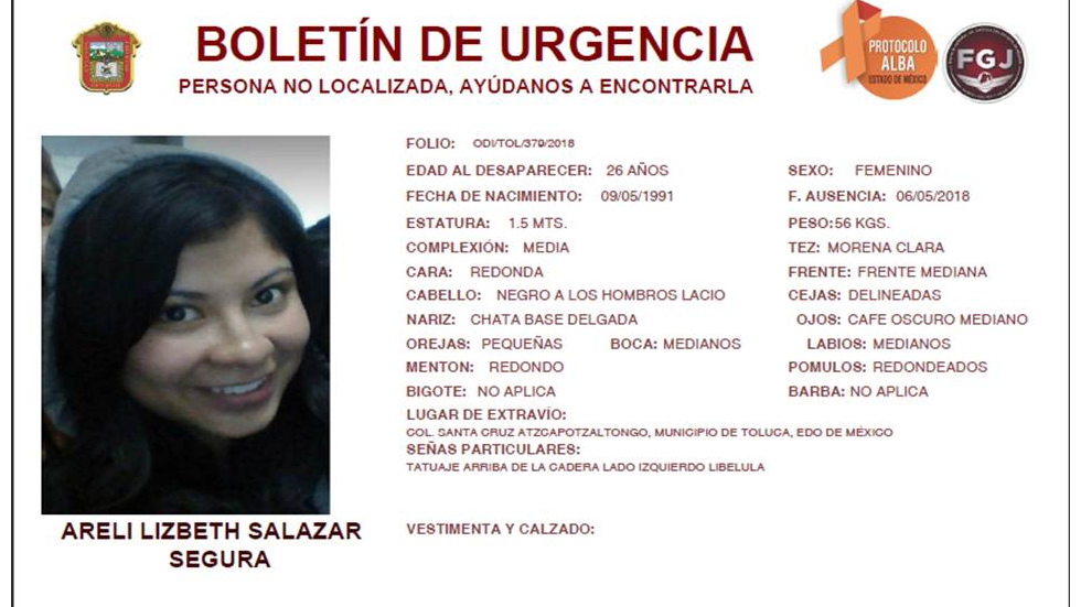 Hallan presunto cadáver de estudiante de UAEM desaparecida