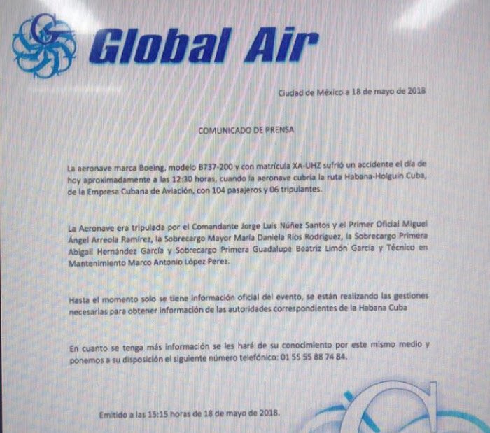Global Air confirma el número de pasajeros y tripulación accidentados - global-air-accidente-avion-cuba-aereo