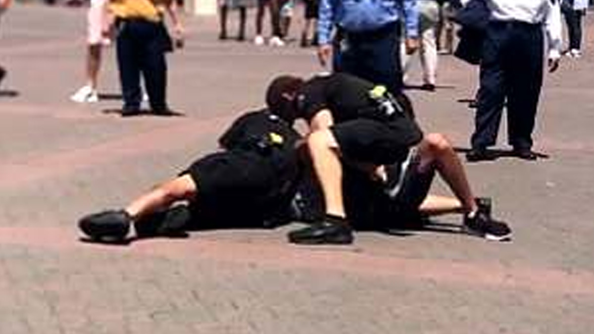 #Video Policías embisten a joven en Disneyland