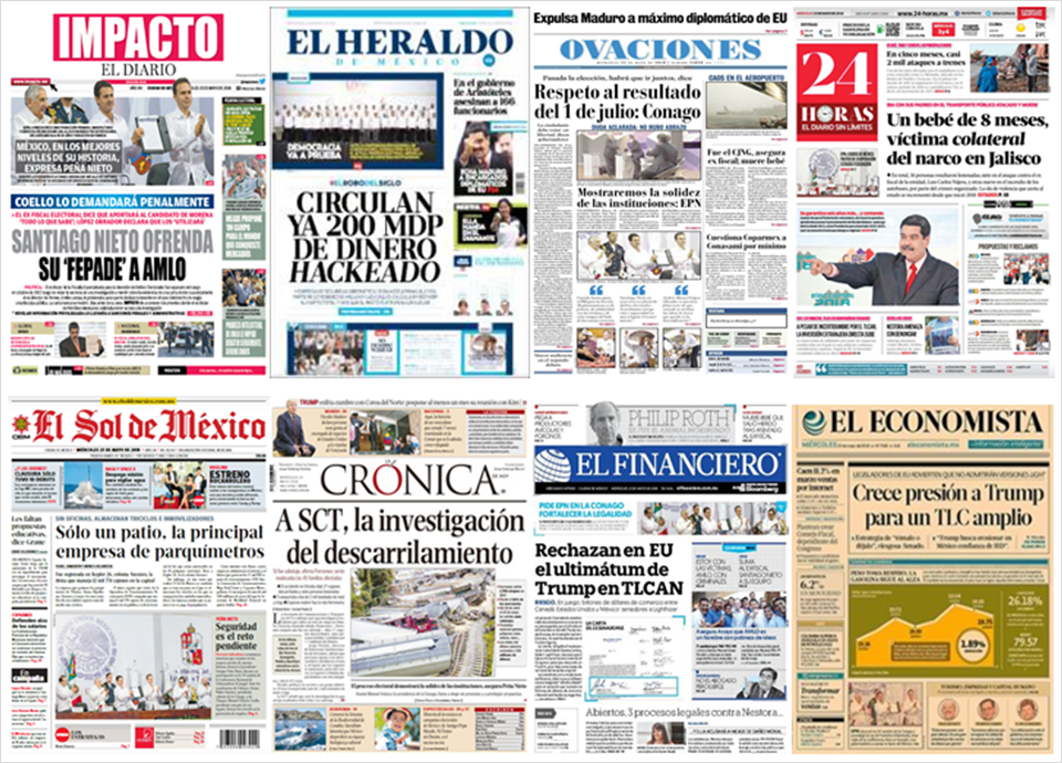 Robo de trenes y Trump en primeras planas - portadas-23-may2