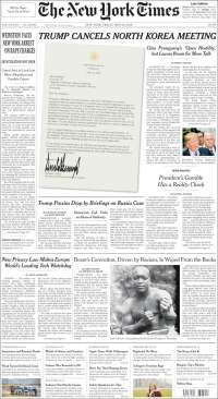 EPN, Trudeau, Trump y Corea del Norte en primeras planas - portadas-25-may-nyt