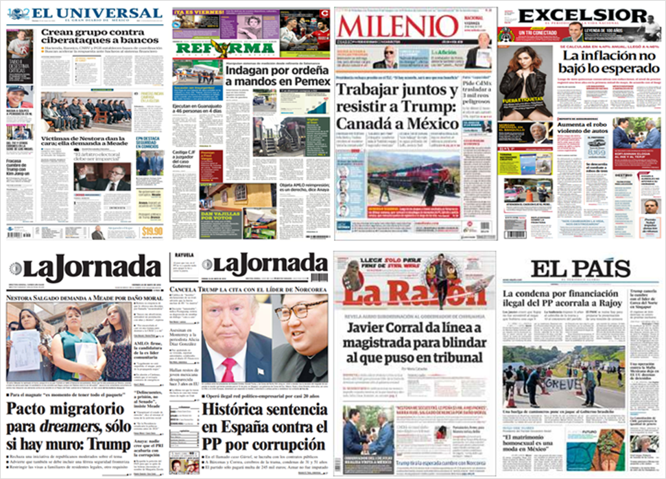 EPN, Trudeau, Trump y Corea del Norte en primeras planas - portadas-25-may1
