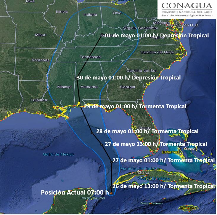 Tormenta tropical Alberto se ubica frente a costas de Quintana Roo - tormenta-alberto-direccion