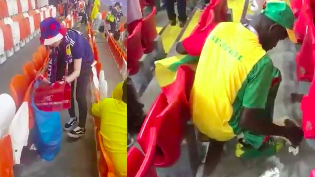 #Video Aficionados de Senegal y Japón limpian gradas tras partido #Video Aficionados de Senegal y Japón limpian gradas tras partido
